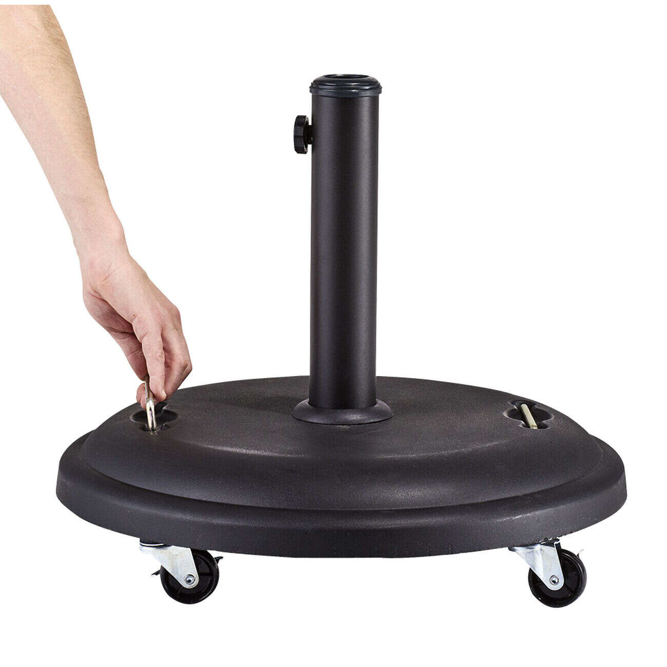 Pied de parasol rond en béton revêtement plastique noir 25 kg