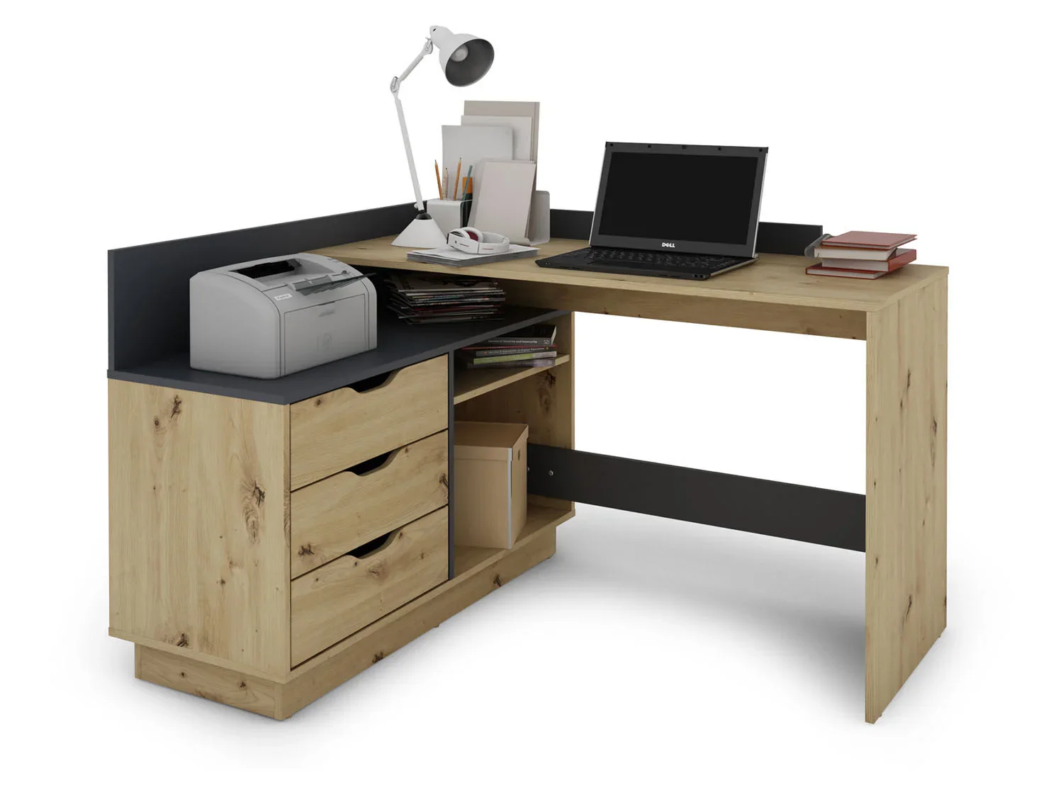 byLIVING Bureau d'angle Belfast avec compartiments, 129 x 105 x 83 cm