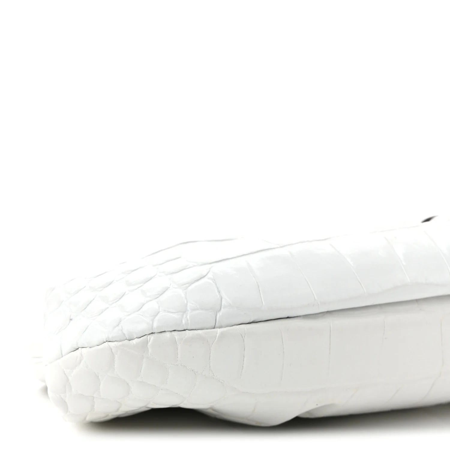 Shiny Supple Calfskin Logo Crocodile Embossed Cloud Clutch XS White
