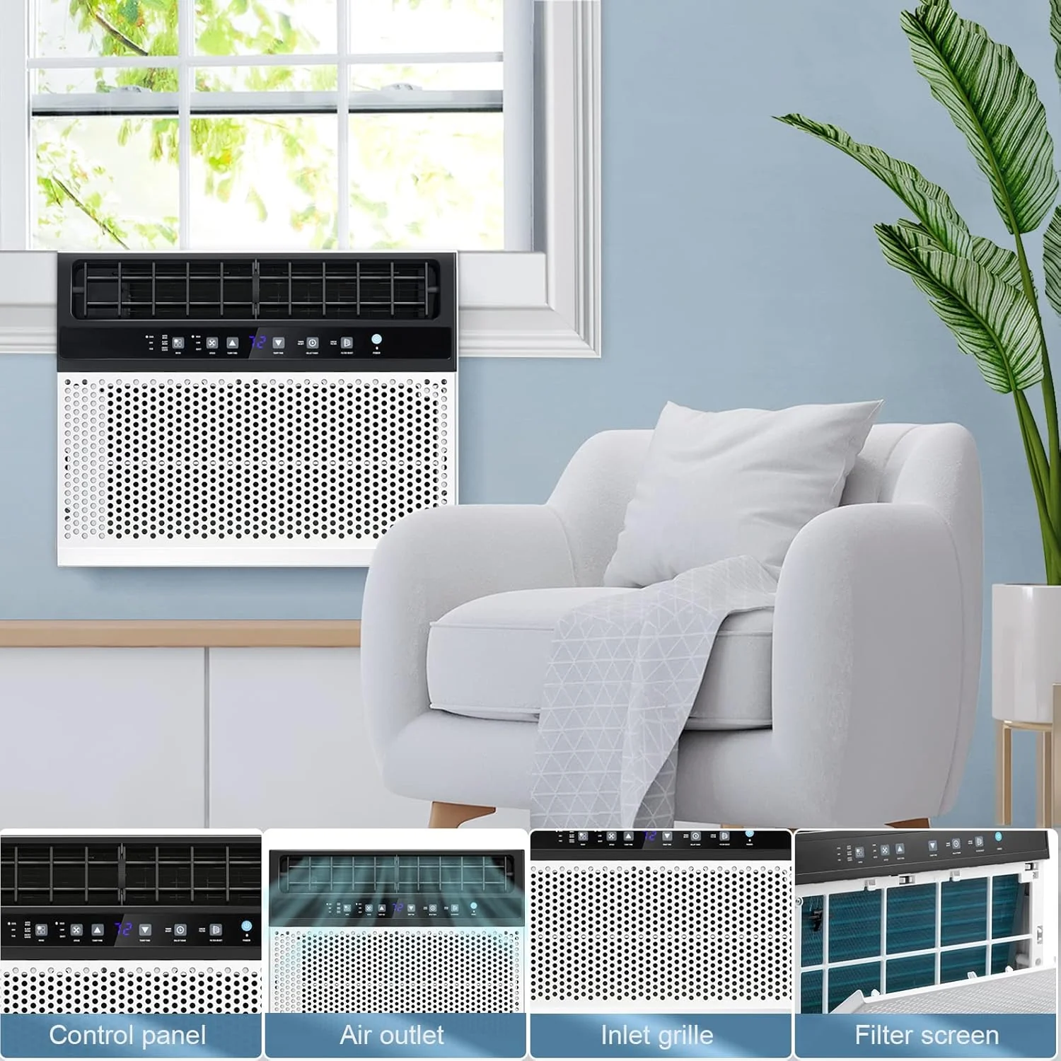 Climatiseur de fenêtre Antarctic Star 12 000 BTU en forme de U, refroidit jusqu'à 550 pi² avec 6 modes, minuterie 24 h, climatiseur de fenêtre ultra silencieux