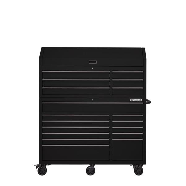Coffre à outils et armoire combinés robustes de 142 cm de large et 18 tiroirs, noir mat