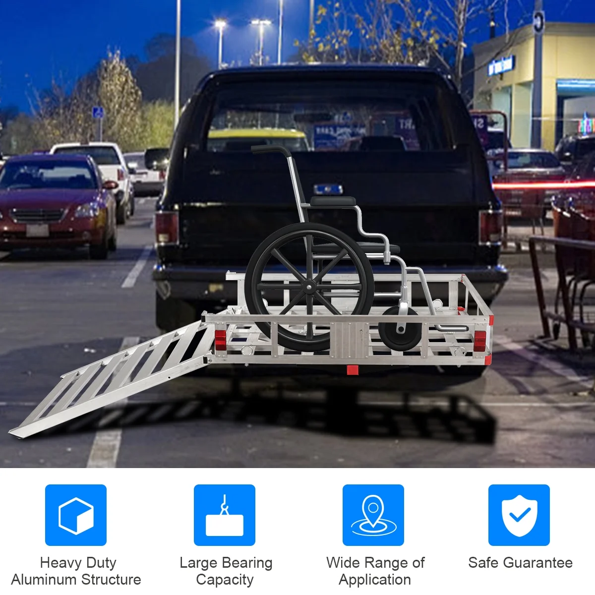 Costway 50'' x 29.5'' Aluminum Cargo Carrier with Ramp Hitch - Mounted Mobility Carrier Hauler