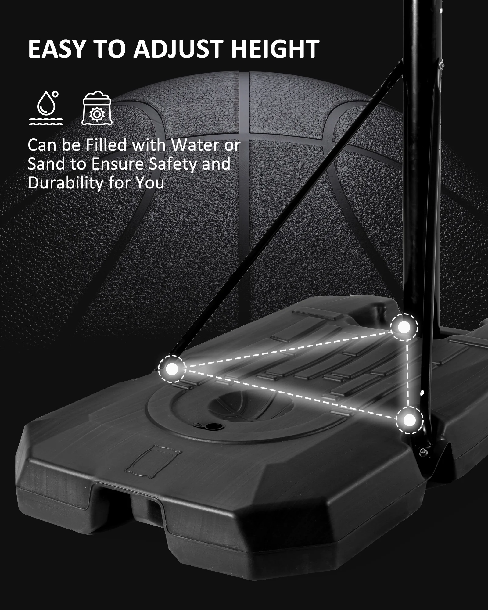44In Portable Basketball Hoop System 6.5 ft to 10 ft Height Adjustable Basketball Goal with Large Backboard Base and Wheels for Teenagers Adults outdoor Use Fathers Day Gifts - Image 4