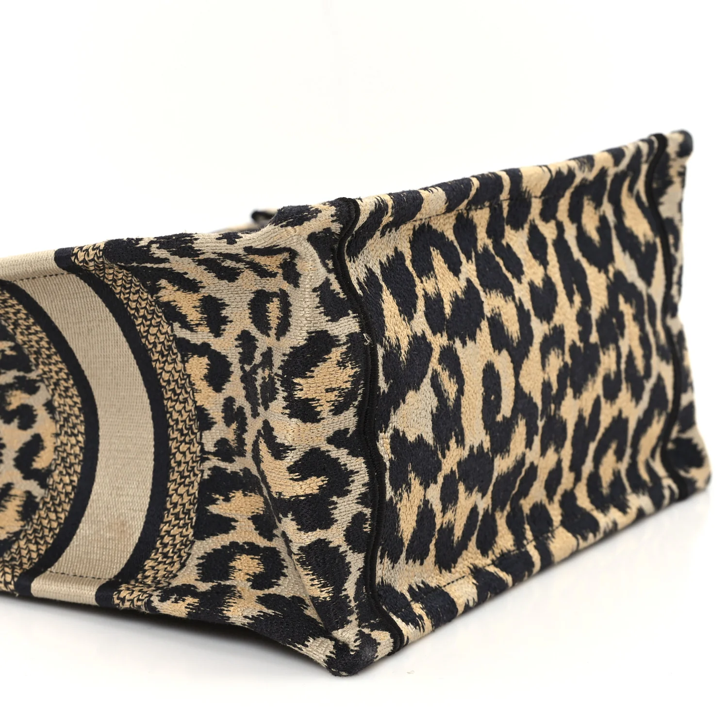 Canvas Mizza Embroidered Small Leopard Book Tote Beige