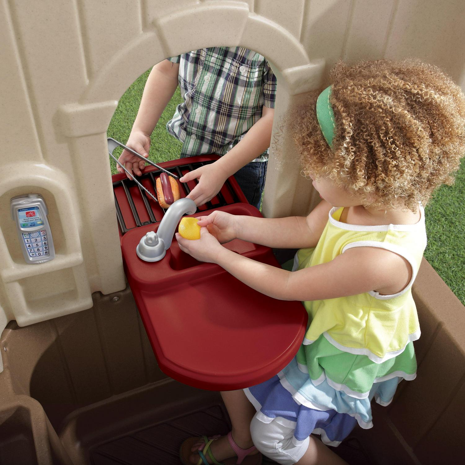 Happy Home Cottage Grill Brown Playhouse Plastic Kids Outdoor Toys Image 3