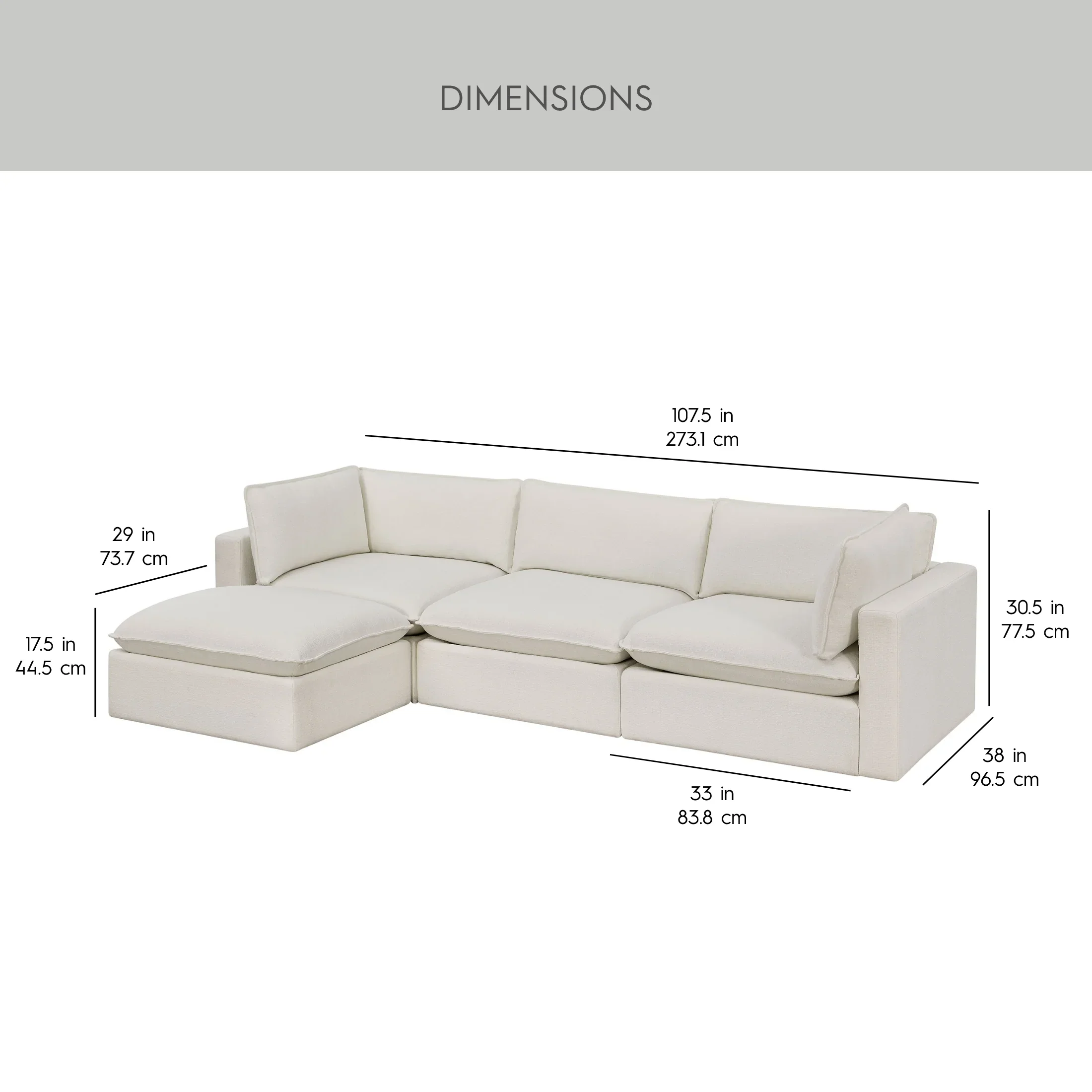 Better Homes & Gardens Weston 107.5 Cloud Modular Sectional Sofa, Heathered Blue