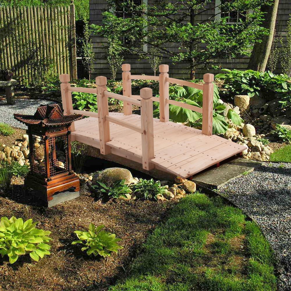 Winado Wooden Decorative Bridge 5 ft Burlywood Arch Walkway for Garden