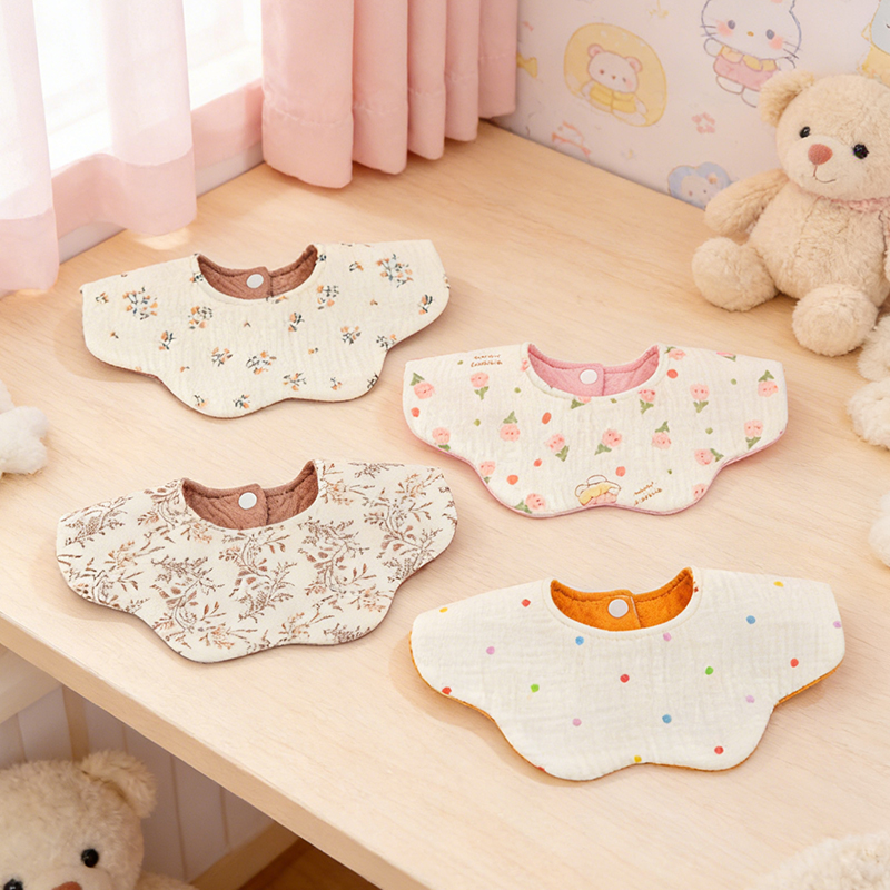 Breathable Muslin Cotton Bib Waterproof Double Sided 4 Layer Baby Drool Burp Cloth Snap Button Reversible Absorbent Supply
