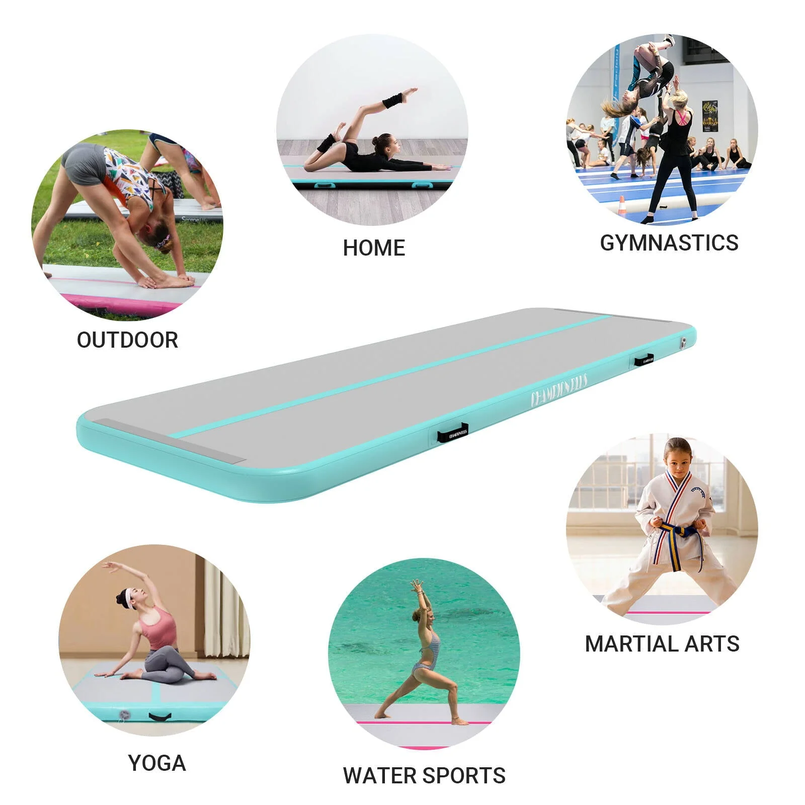 CHAMPIONPLUS Air Track 10ft 13ft 16ft 20ft Inflatable Air Tumble Track Gymnastics Tumbling Mat 4in 8in Thick Mats for Home Use/Training/Cheerleading/Water/Yoga Electric Air Pump, Mint Green 10ft 4in Image 7