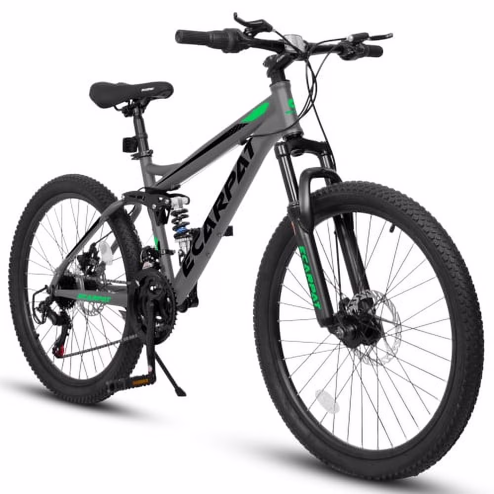 OUDOSPRS 24 21-Speed Hybrid Mountain Bike - High-Carbon Steel Frame with Dual Suspension, Adjustable Seat (Grey)