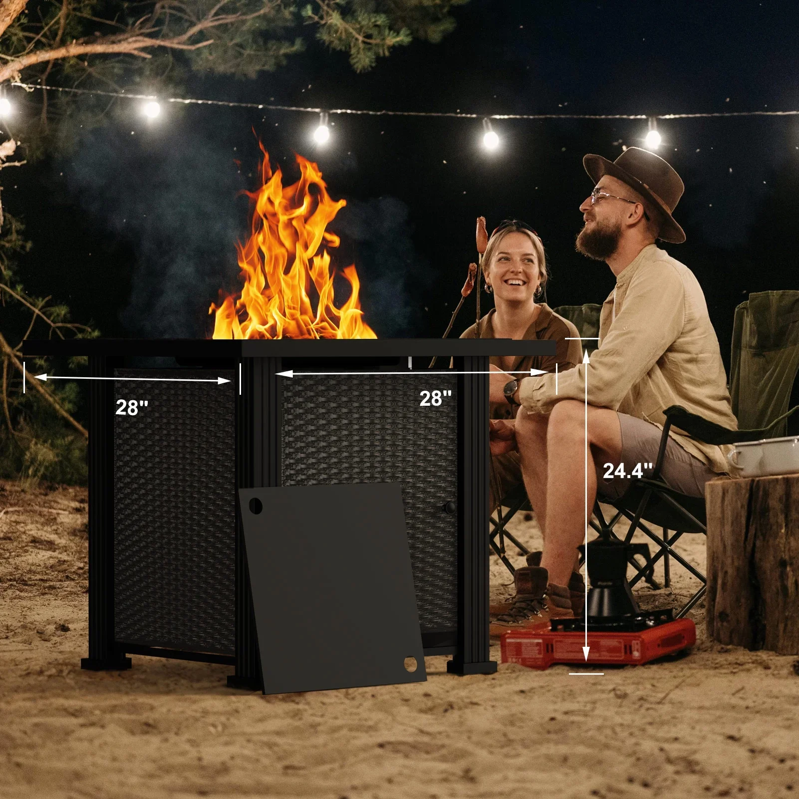 DOMQGA 28 Propane Fire Pit Table, 2-in-1 Square 50,000 BTU Propane Gas Fire Pit Table with Lid and Lava Rock,for Outside Patio Yard Party Garden and Lawn