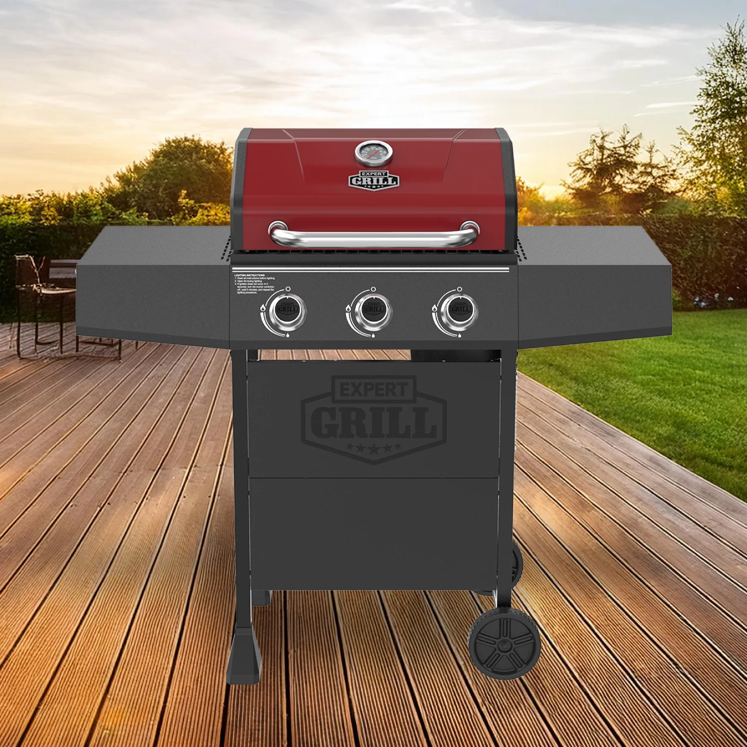 3 Burner Propane Gas Grill in Red(Red) - Image 5