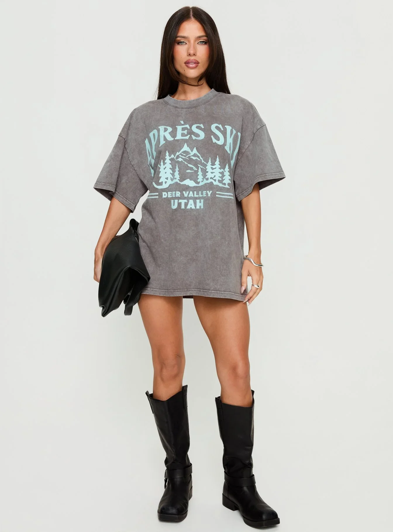 Apres Ski Valley Oversized Graphic Tee Charcoal