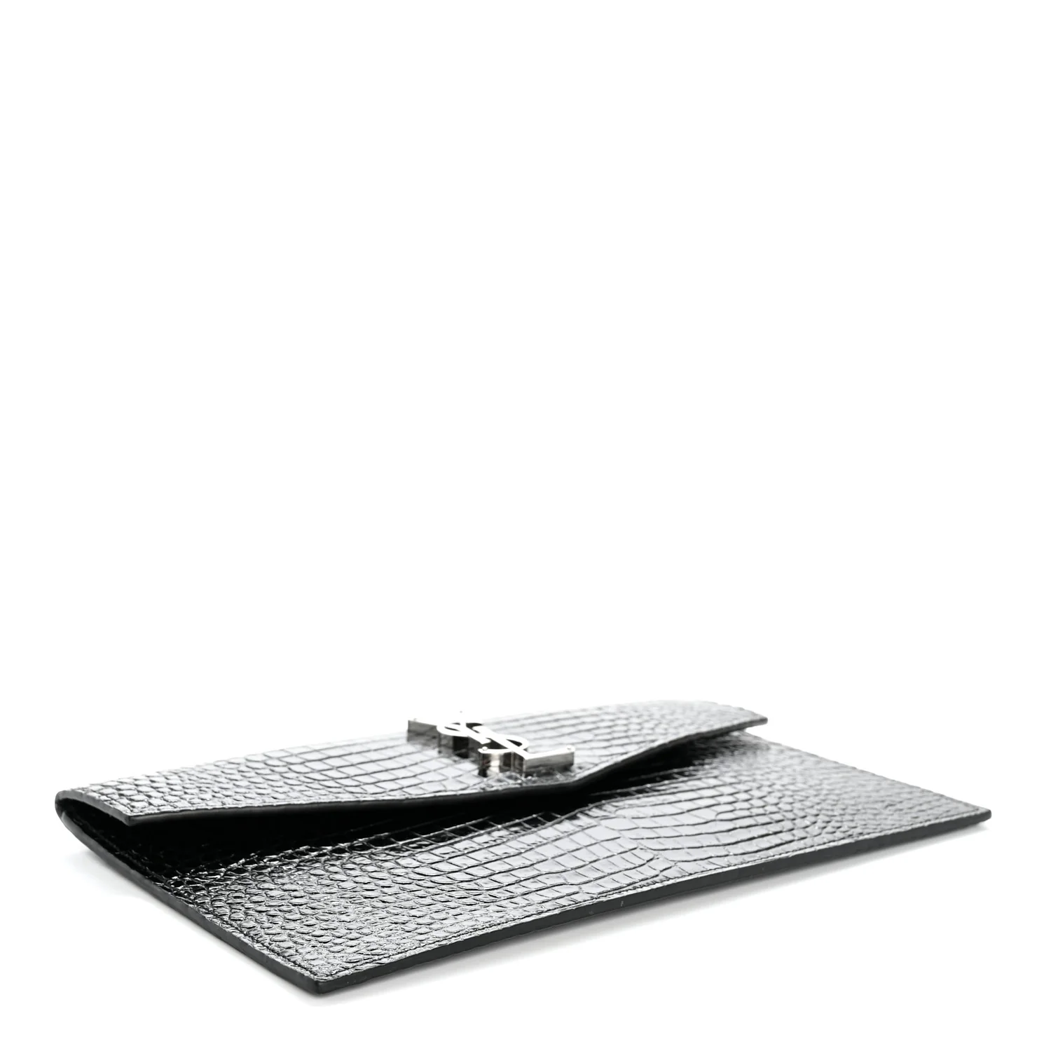 Calfskin Crocodile Embossed Uptown Monogram Pouch Black