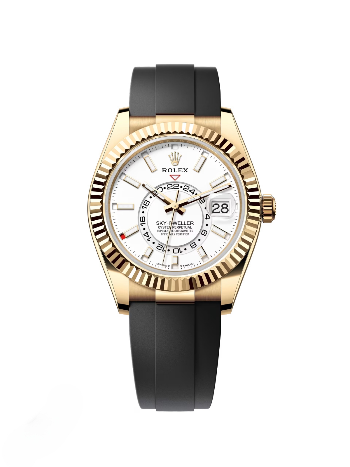[Super Clone]RLX  Sky-Dweller 42mm Yellow Gold White Dial Oysterflex - 336238【Super Clone】