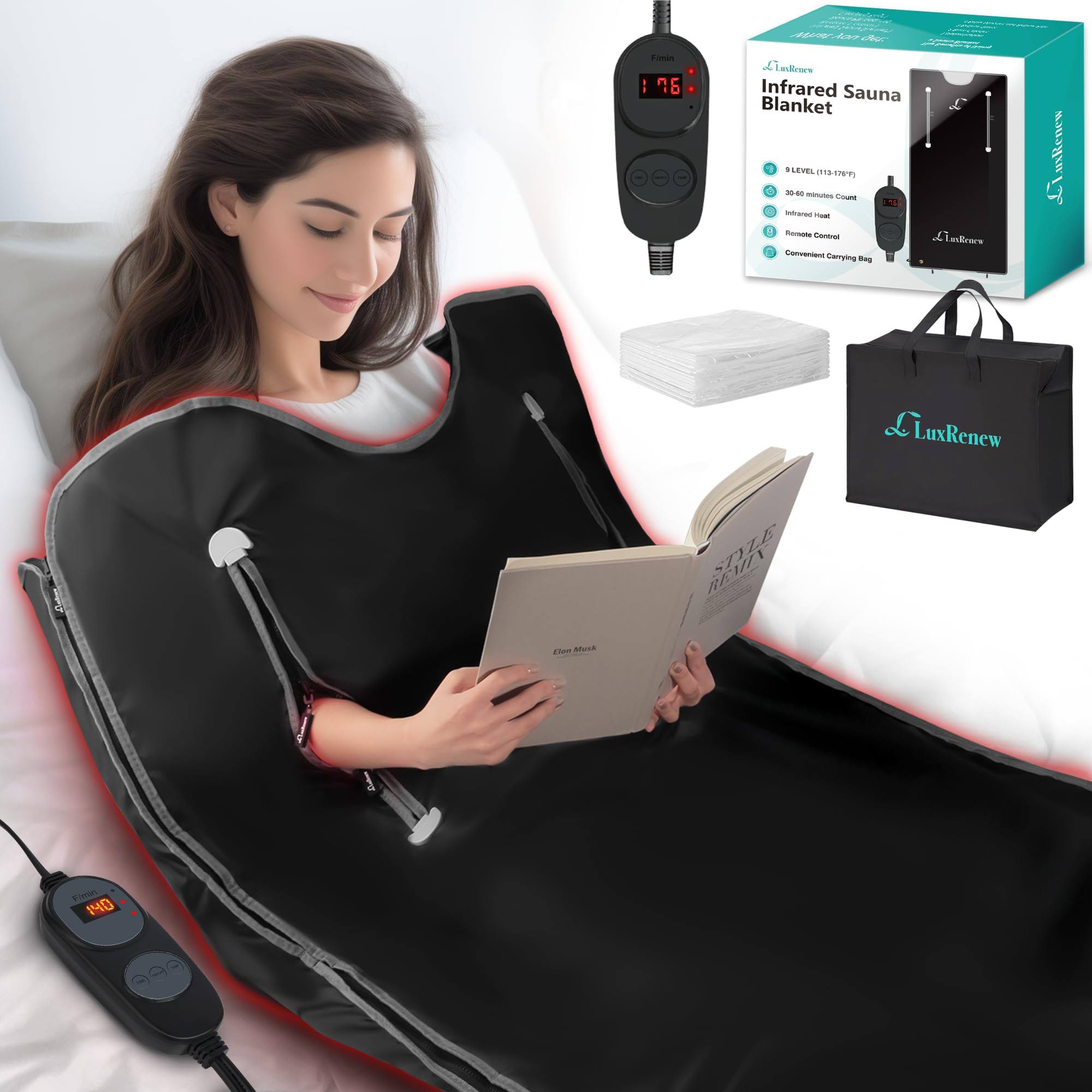 LuxRenew Pro Infrared Sauna Blanket for Detoxification, Far Infrared Sauna for Home Detox Relaxation