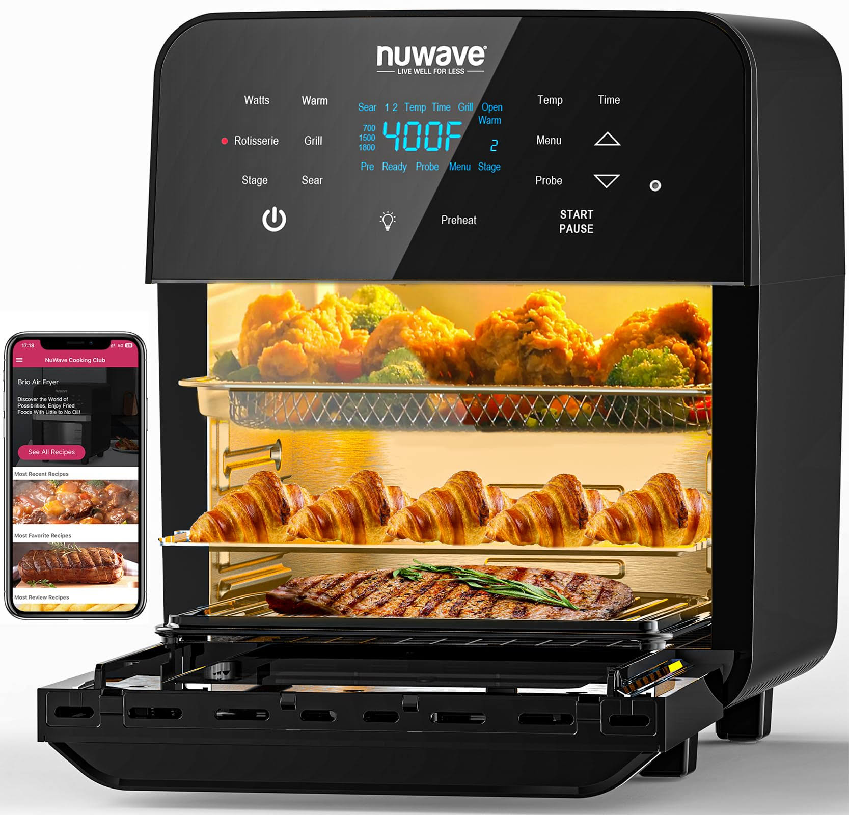 NuWave Brio Air Fryer Smart Oven, 15.5-qt X-Large Family SIZE,SS Rotis