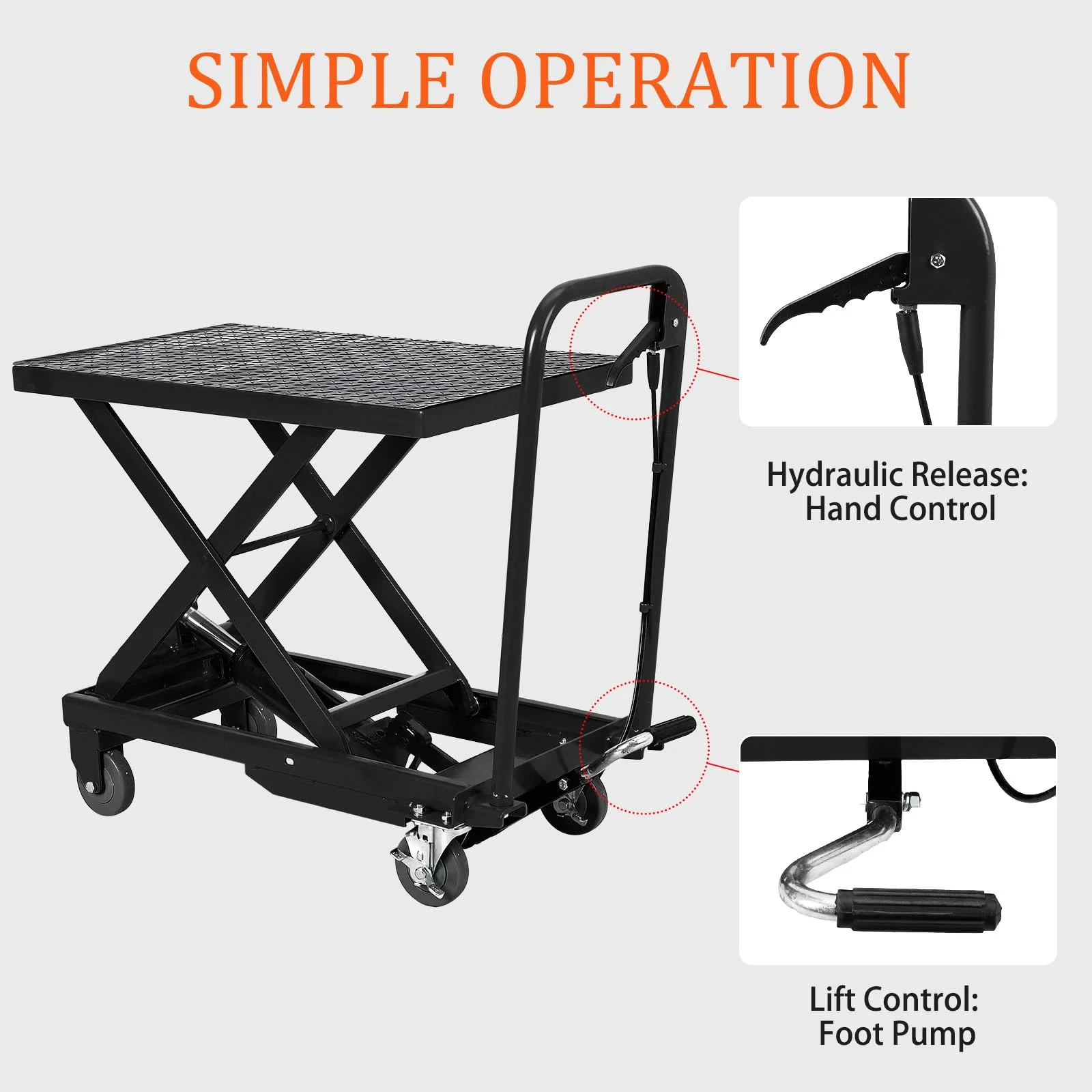 M optimized Hydraulic Lift Cart, 1100Lbs Capacity Manual Scissor Lift Table 33.5inch Lifting Height(Single 1100Lbs/Black) - Image 6