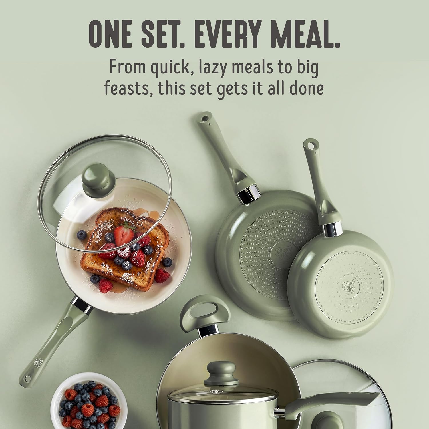 GreenLife 16pc Ceramic Nonstick Pots & Pans Cookware Set, Sage Green