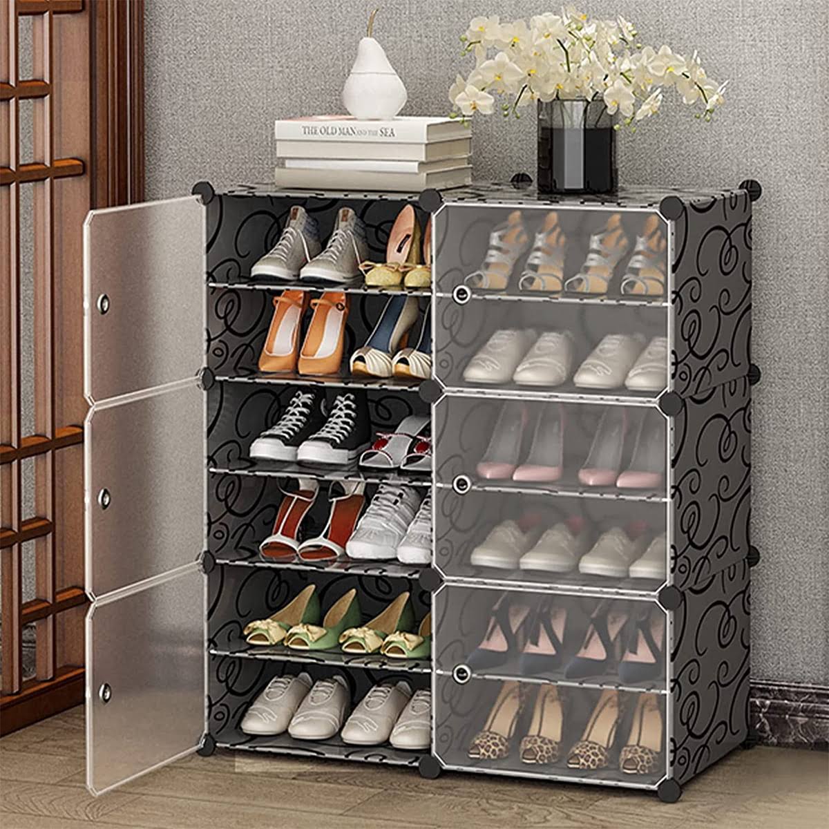Shoe Rack Storage Cabinet with Doors, Portable Shoes Organizer,Expandable Standing Rack, Storage Boots,Slippers,Shoes for Closet Hallway Bedroom
