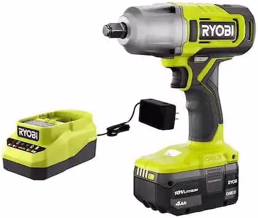 RYOBI ONE+ 18V Cordless 1/2 In. Impact Wrench Kit with 4.0 Ah Battery and Charger