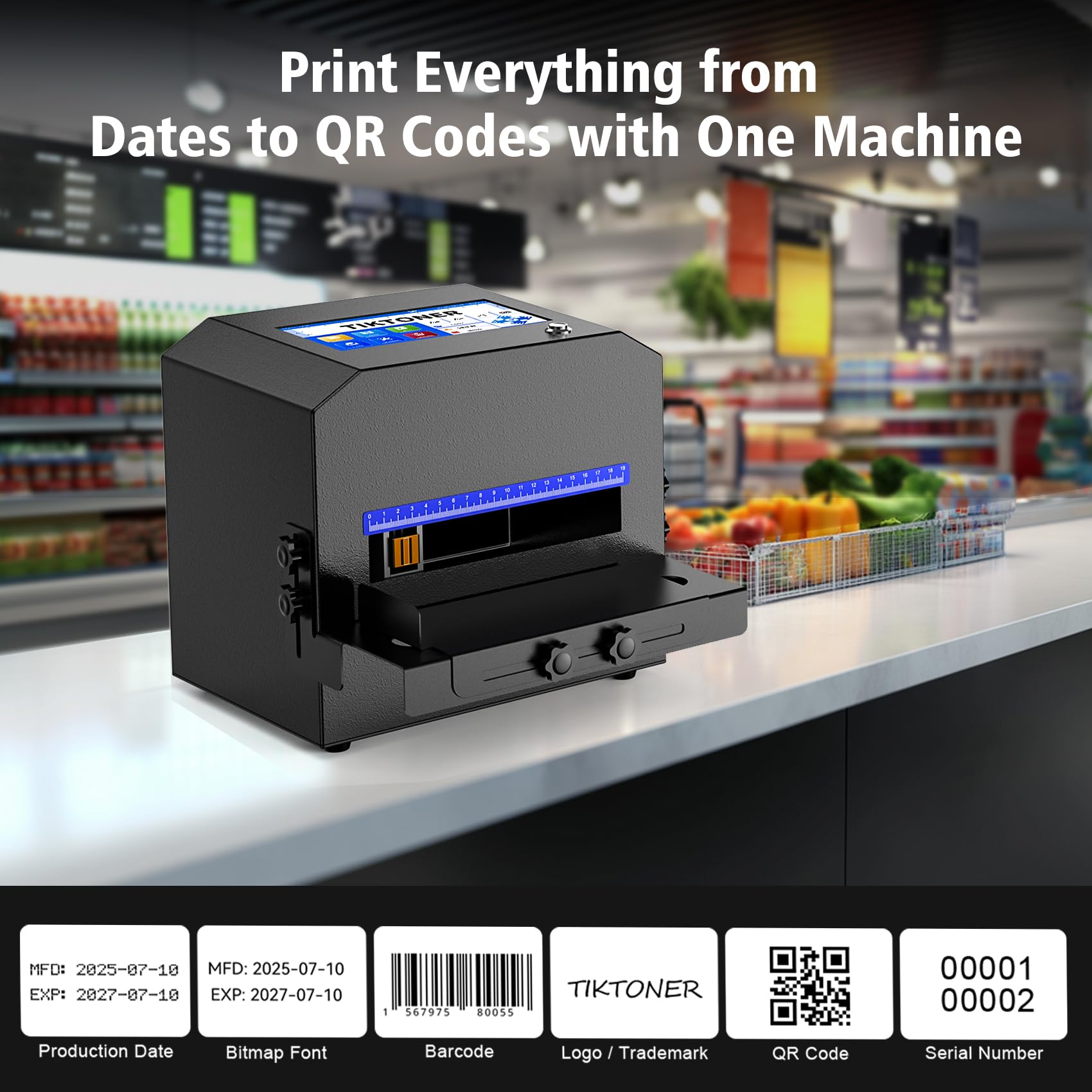 Inkjet Coding Machine Bundle with Original Fast Dry Black Ink Cartridge Printing Code Date Logo Text Number