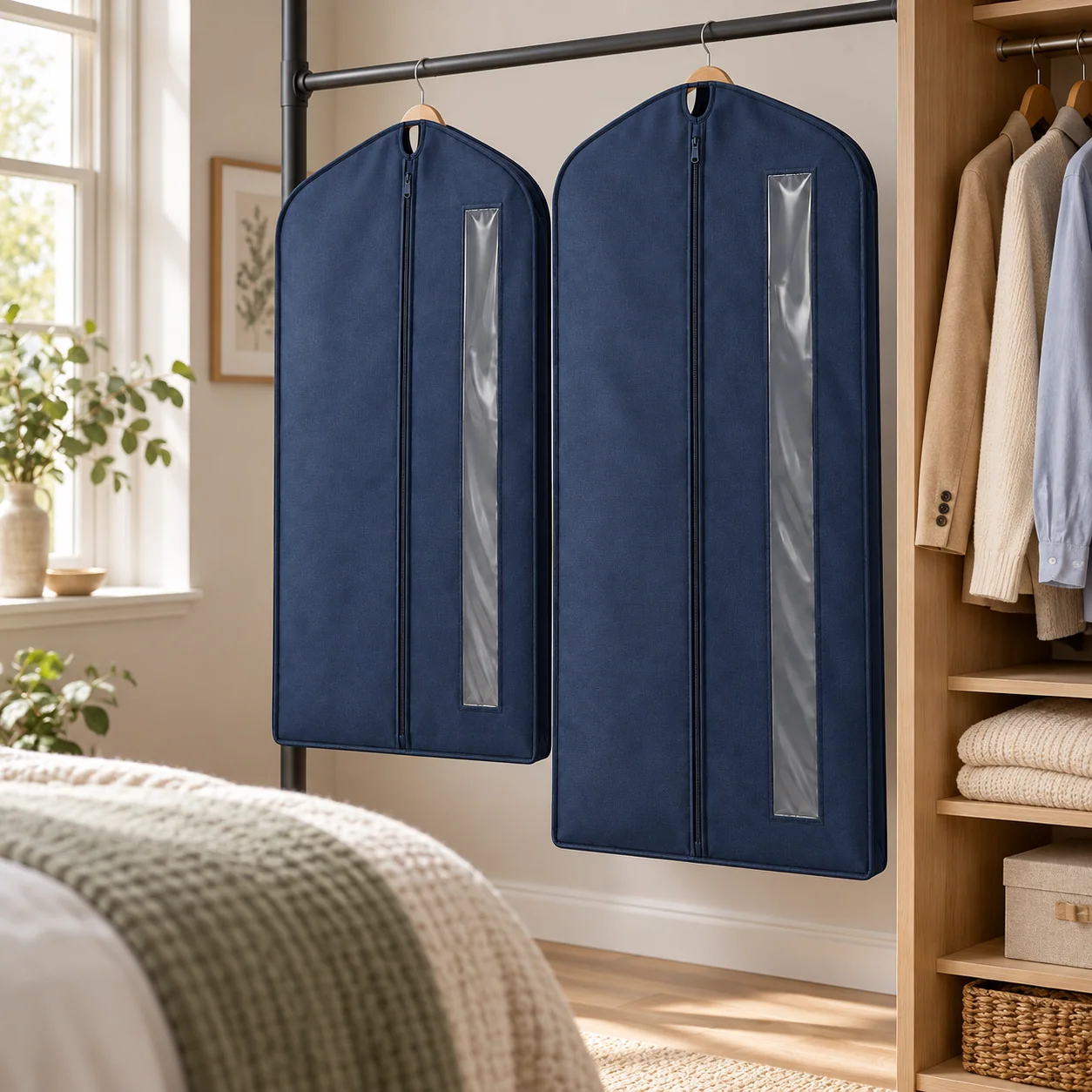 Navy Windowed Garment Covers, Mixed Length 2-Pack