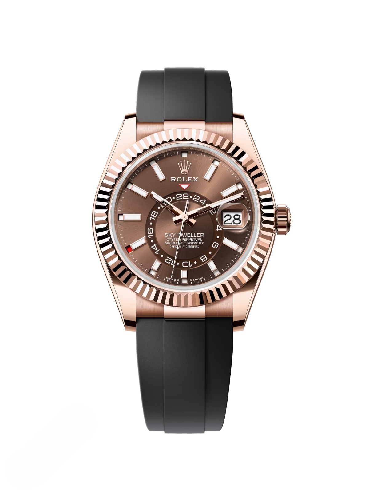 [Super Clone]RLX  Sky-Dweller 42mm Rose Gold Chocolate Dial Oysterflex - 336235