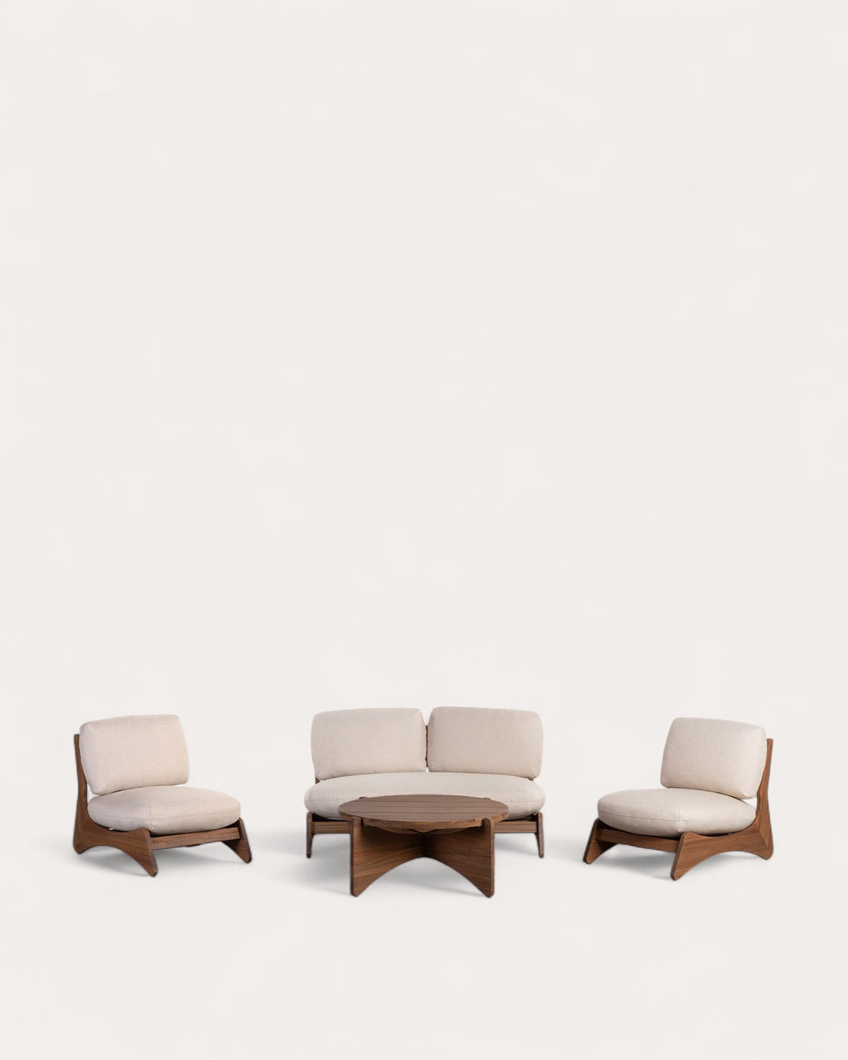 Lorent - Set de Jardín con Sofá 2 Plazas, 2 Sillones y Mesa de Centro de Madera de Acacia y Tela Lorent