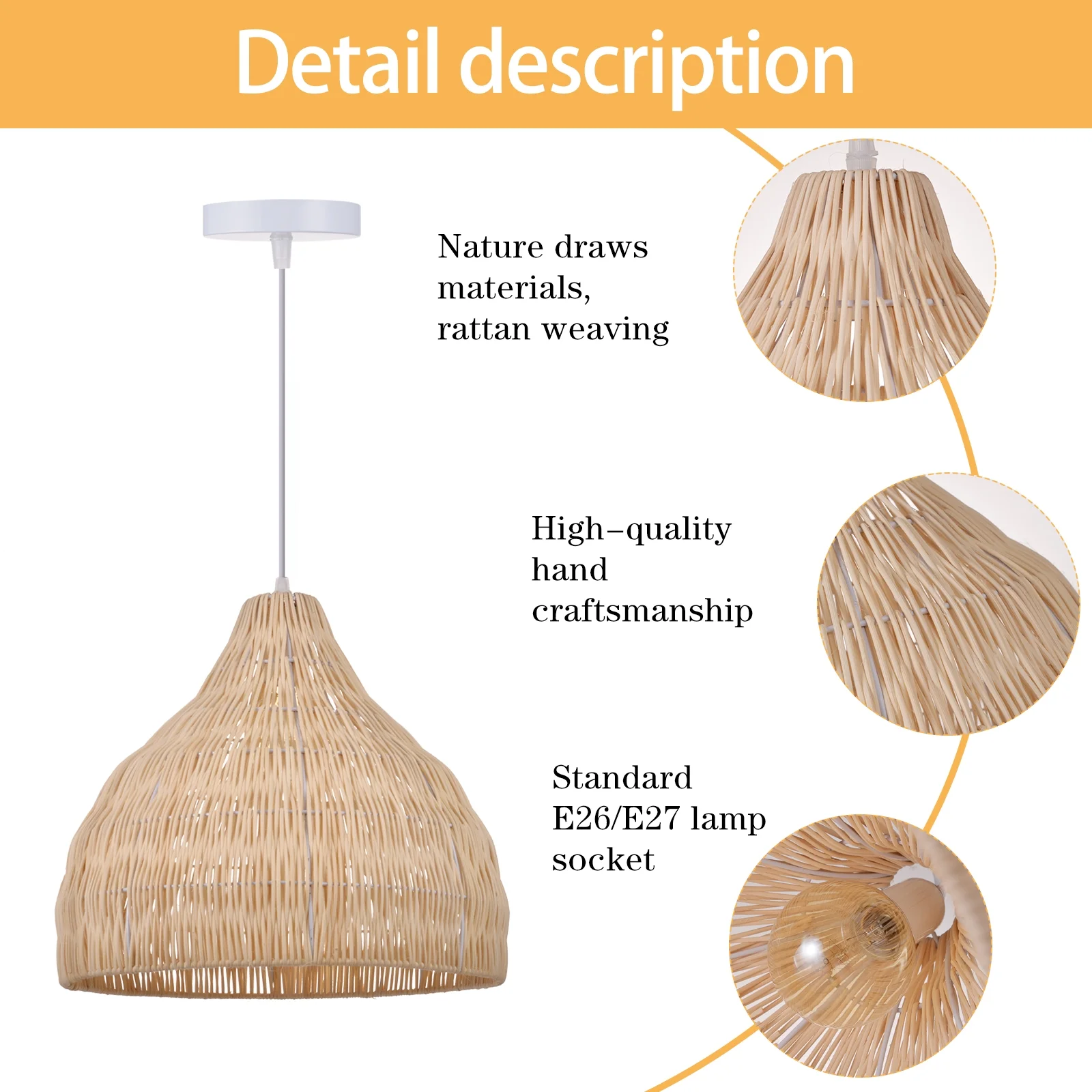 Arturesthome Wabi sabi Rattan Woven Pendant Light Lampshade