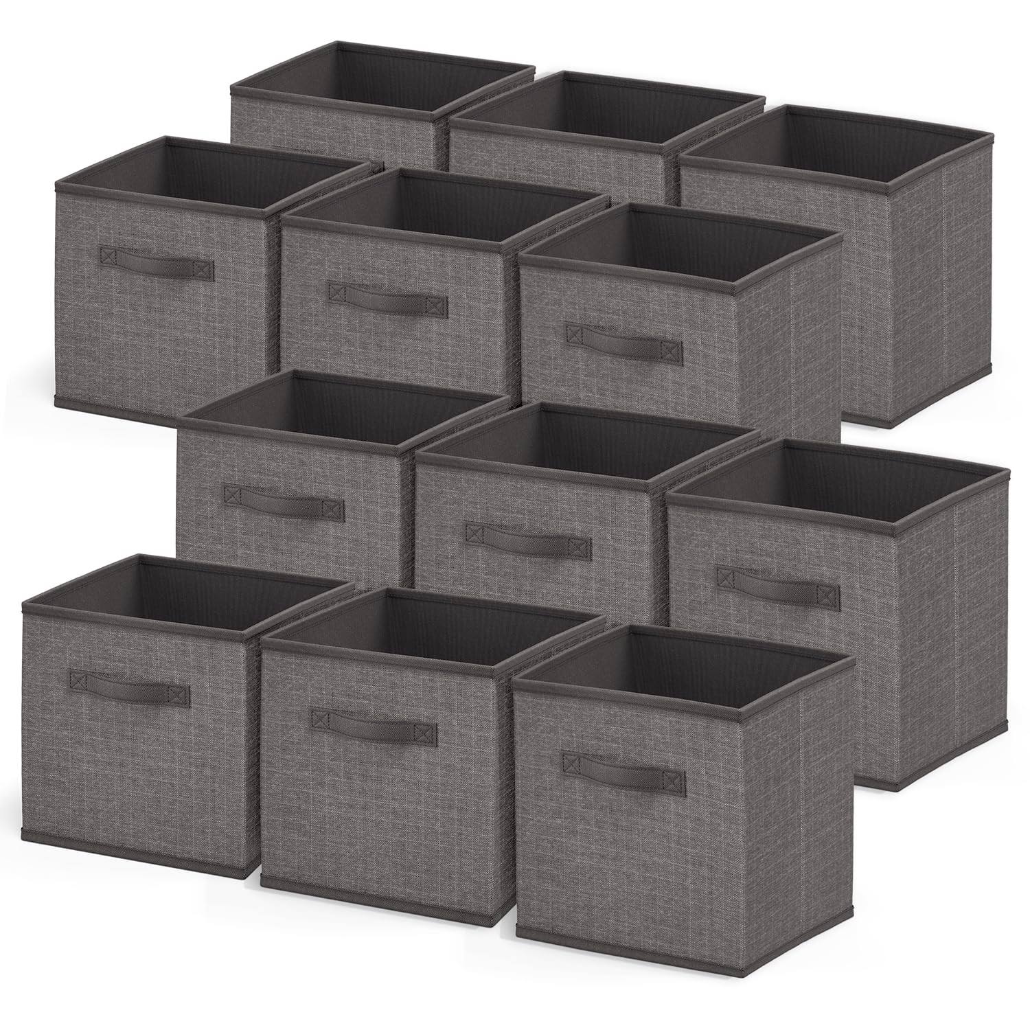 Nestl Foldable Fabric Cube Storage Bins with Handles - 12 Pack - Grey