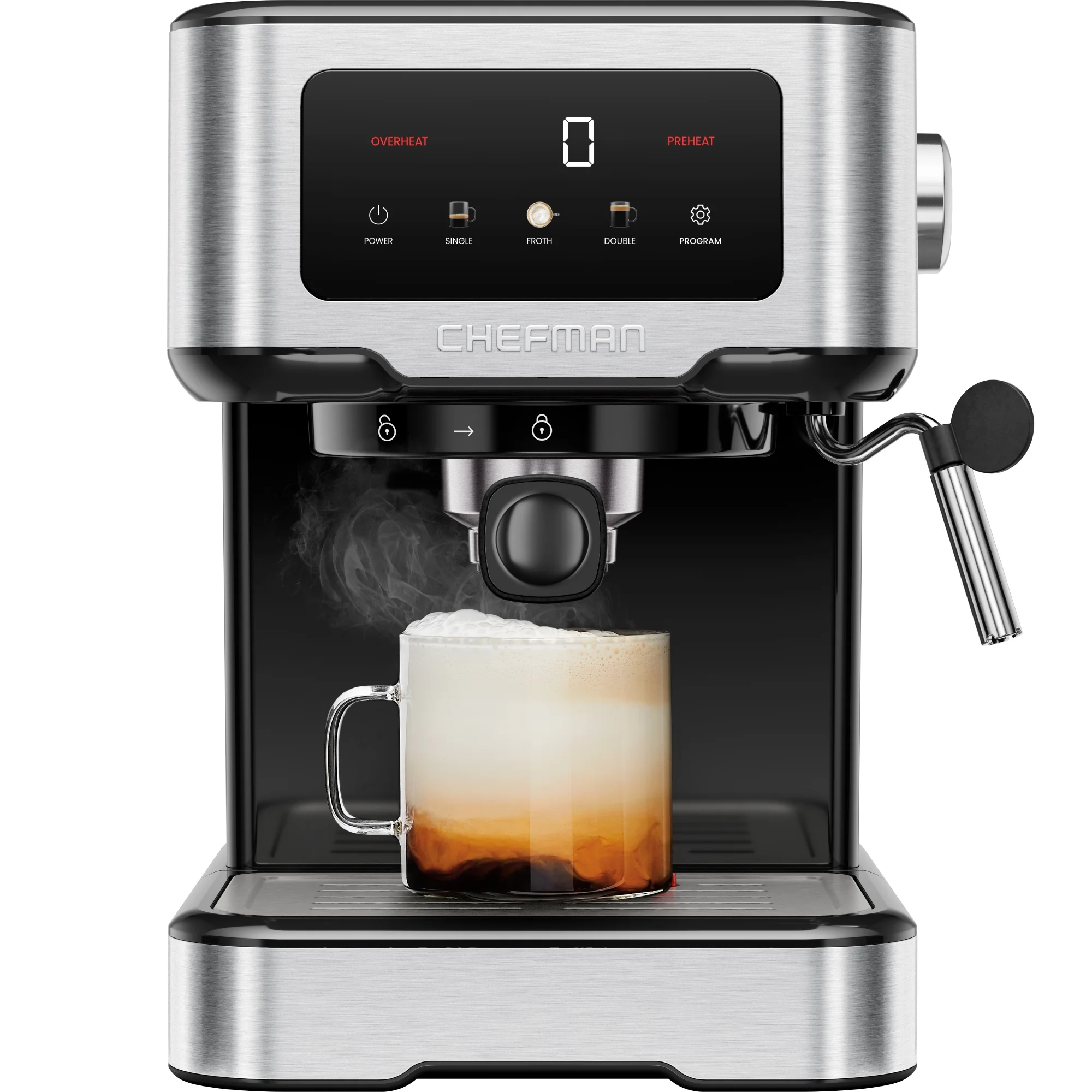 Chefman Craftbrew Espresso Machine W/ Steam Wand and Touch Controls - Stainless Steel