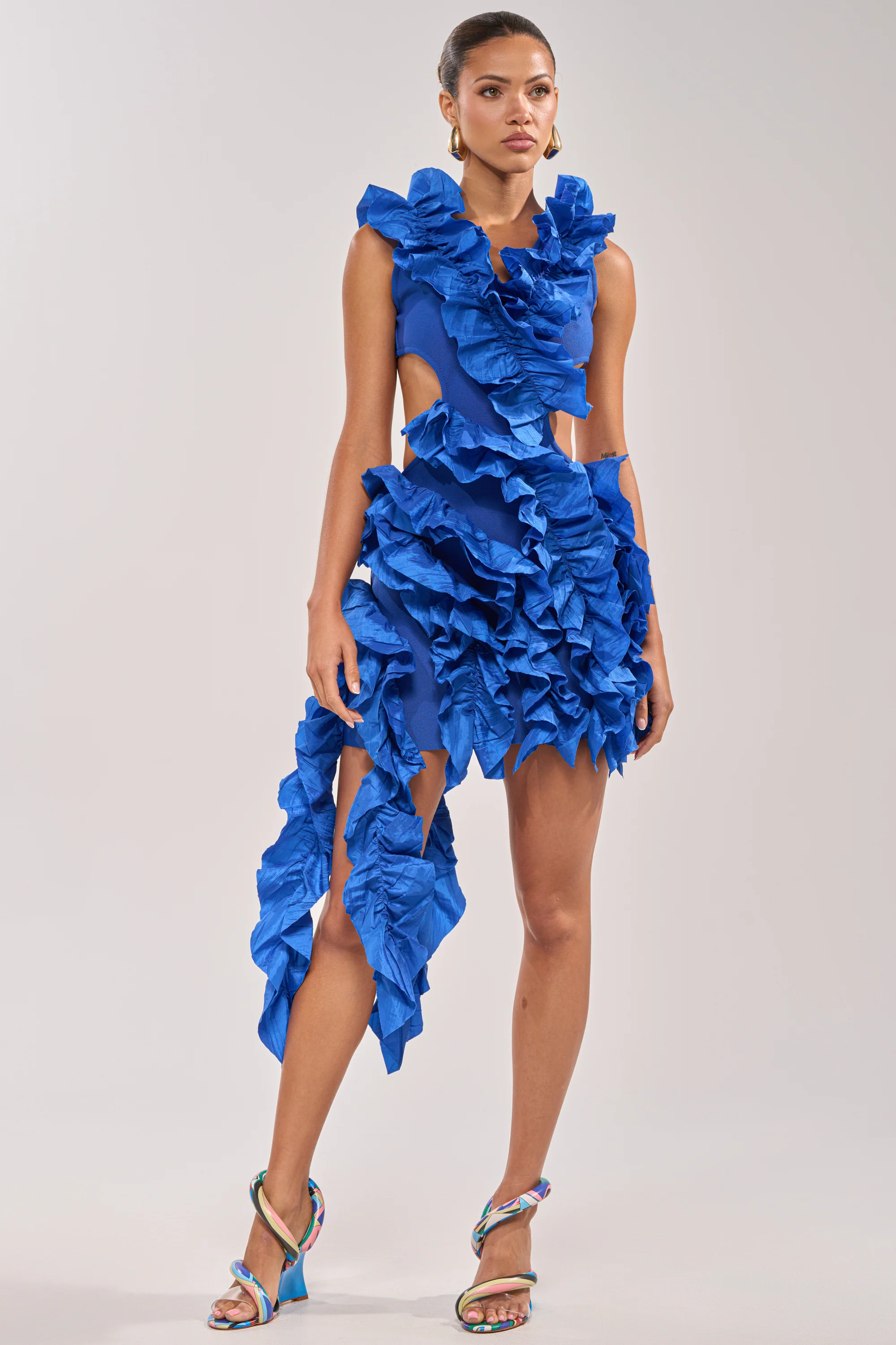 CRAZIER THAN YOUR EX FLOCKED MINI DRESS IN BLUE - Akira Store