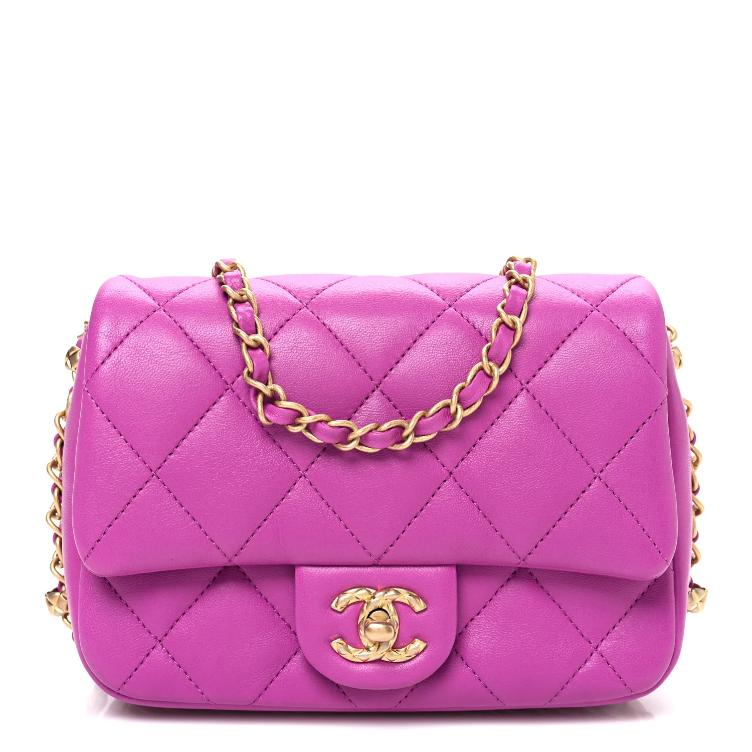 Lambskin Quilted CC Small Dynasty Flap Purple