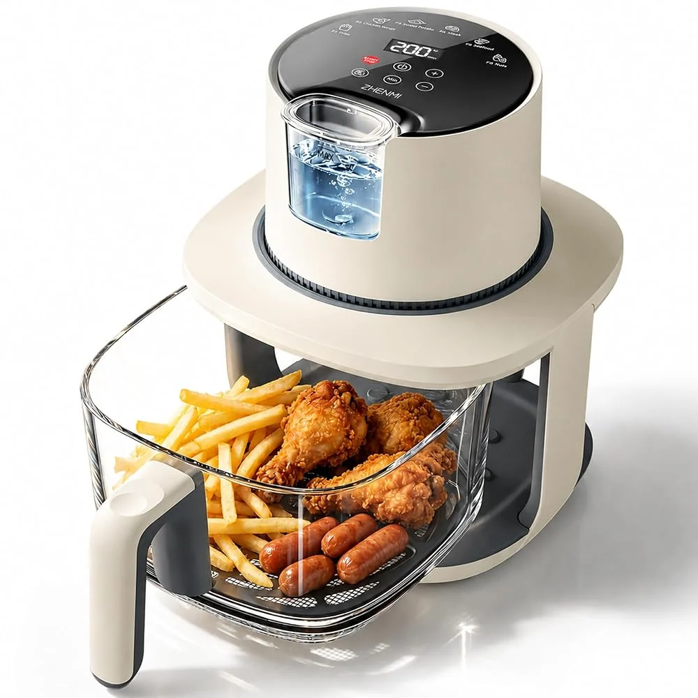 Glass Air Fryer with Advanced Steam Mode & View Window, 4.7QT
