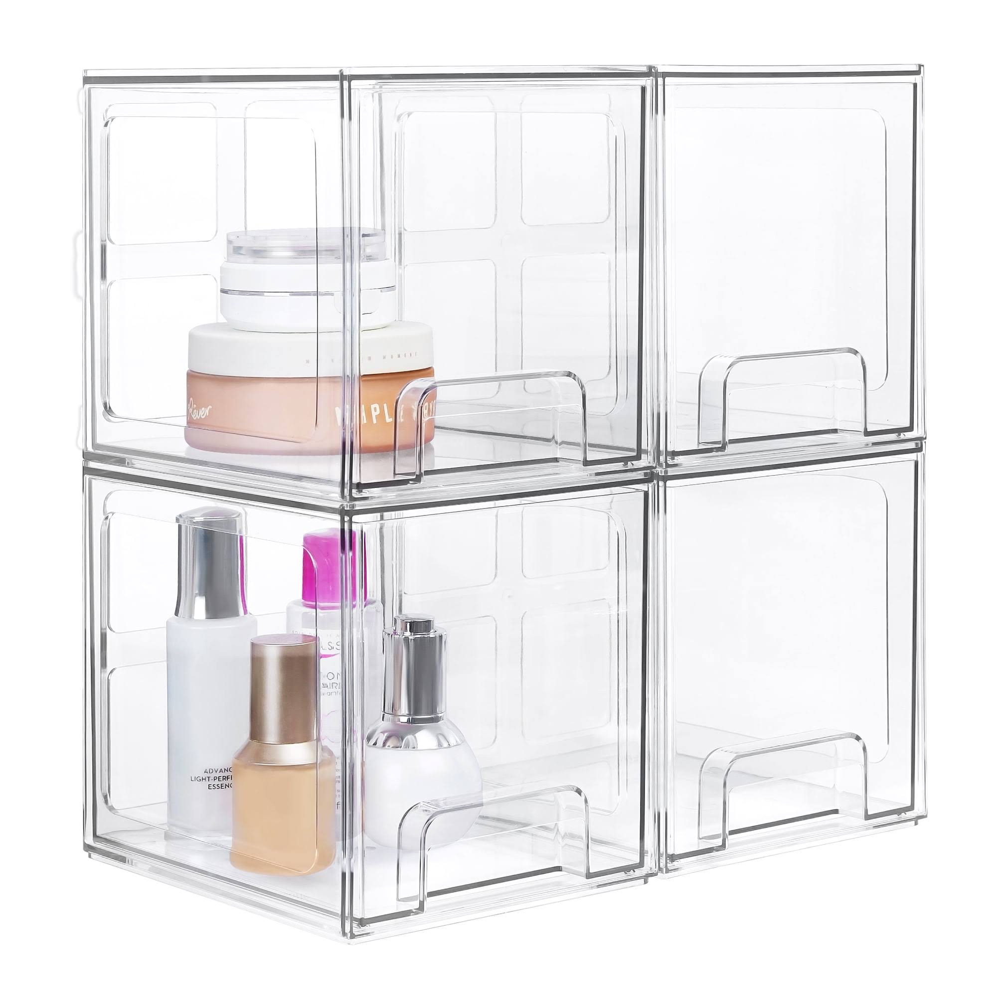 Tall Stackable Makeup Storage Drawers, Vtopmart 4 Pack Acrylic Bathroom Organizers, Clear Plastic Storage Bins, 6.6 inch high, Size: 6.6 : 4 Pack