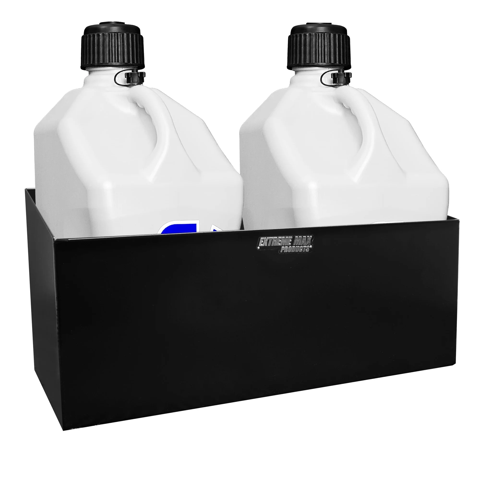 5001.6154 Aluminum Dual Fuel Jug Holder Fits Two 5 Gallon Containers, Storage Organizer for Enclosed Race Trailer, Shop, Garage, Storage, Black - Image 5