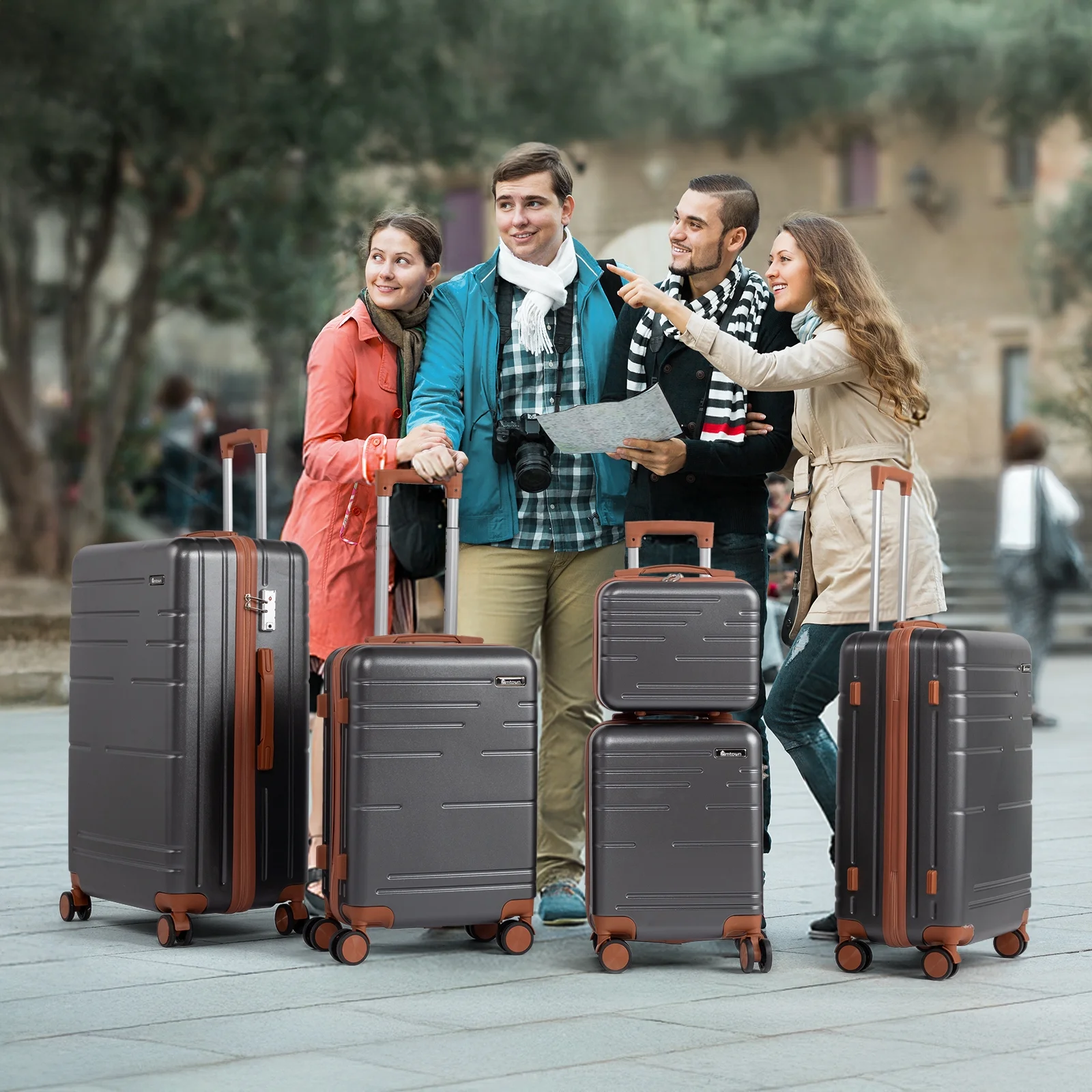 Zimtown Luggage 3 Piece Set Suitcase ABS Hardside Lightweight with TSA Lock Spinner Wheels, Beige