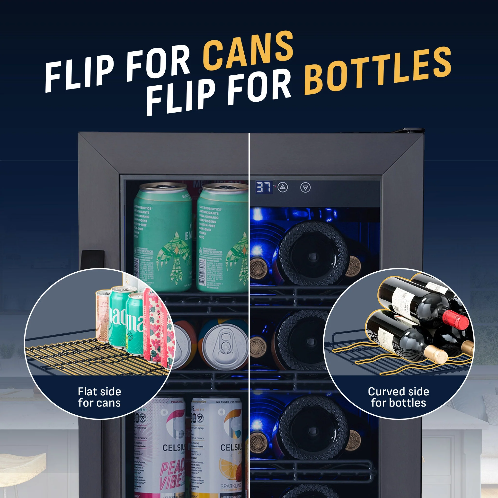 Newair 80-Can, 33-Bottle Built-in Black Beverage Fridge - 15