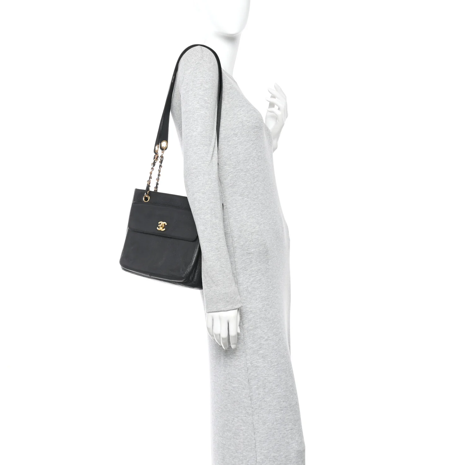 Caviar Flap Shoulder Bag Black