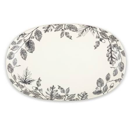 Thyme & Table Stoneware Oval Serving Platter, Harvest, White