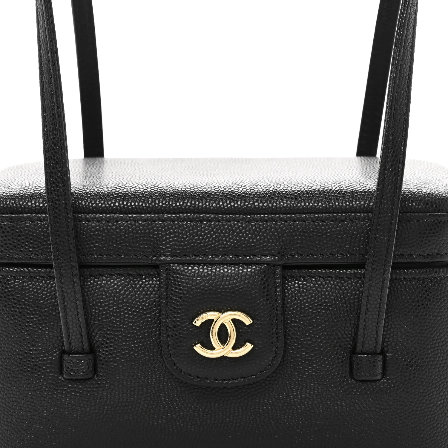 Shiny Caviar Preppy Coco Long Vanity With Strap Black