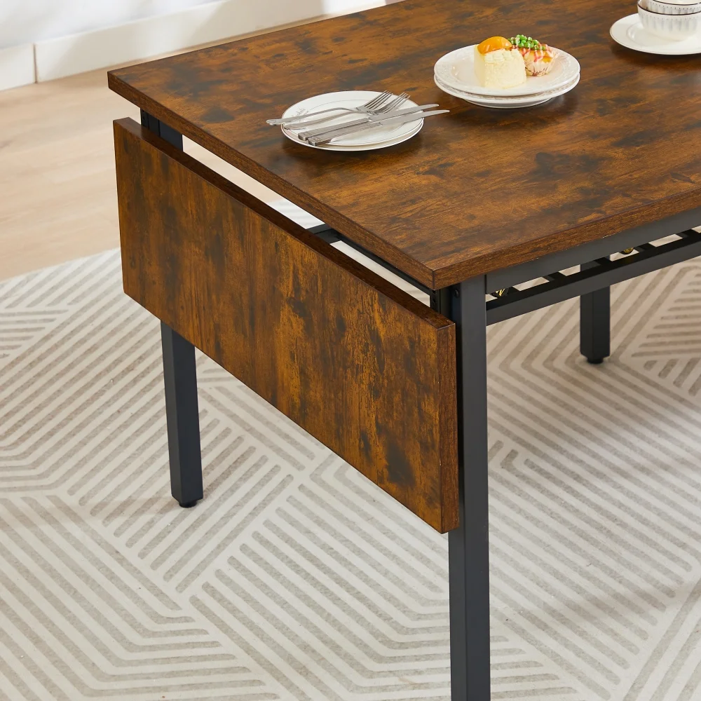 Folding Dining Table, Kitchen Table Foldable Dining Room Dinner Drop Leaf Tables for Small Spaces, Seats 2 - 6 People, 63.2'' L x 35.5'' W x 30.5'' H, Rustic Brown