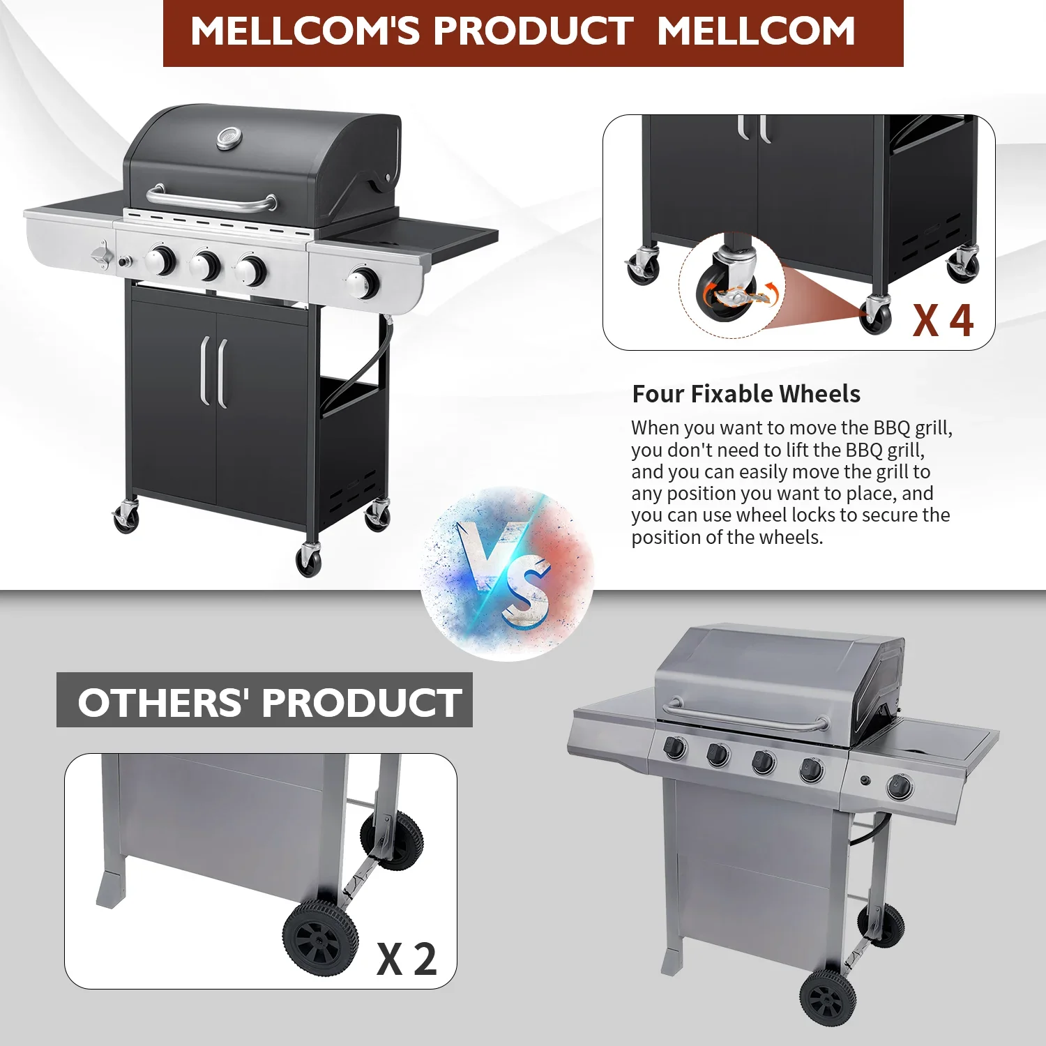 3 Burner BBQ Propane Gas Grill��24,000/36,000 BTU Stainless Steel with Stove and Side Table