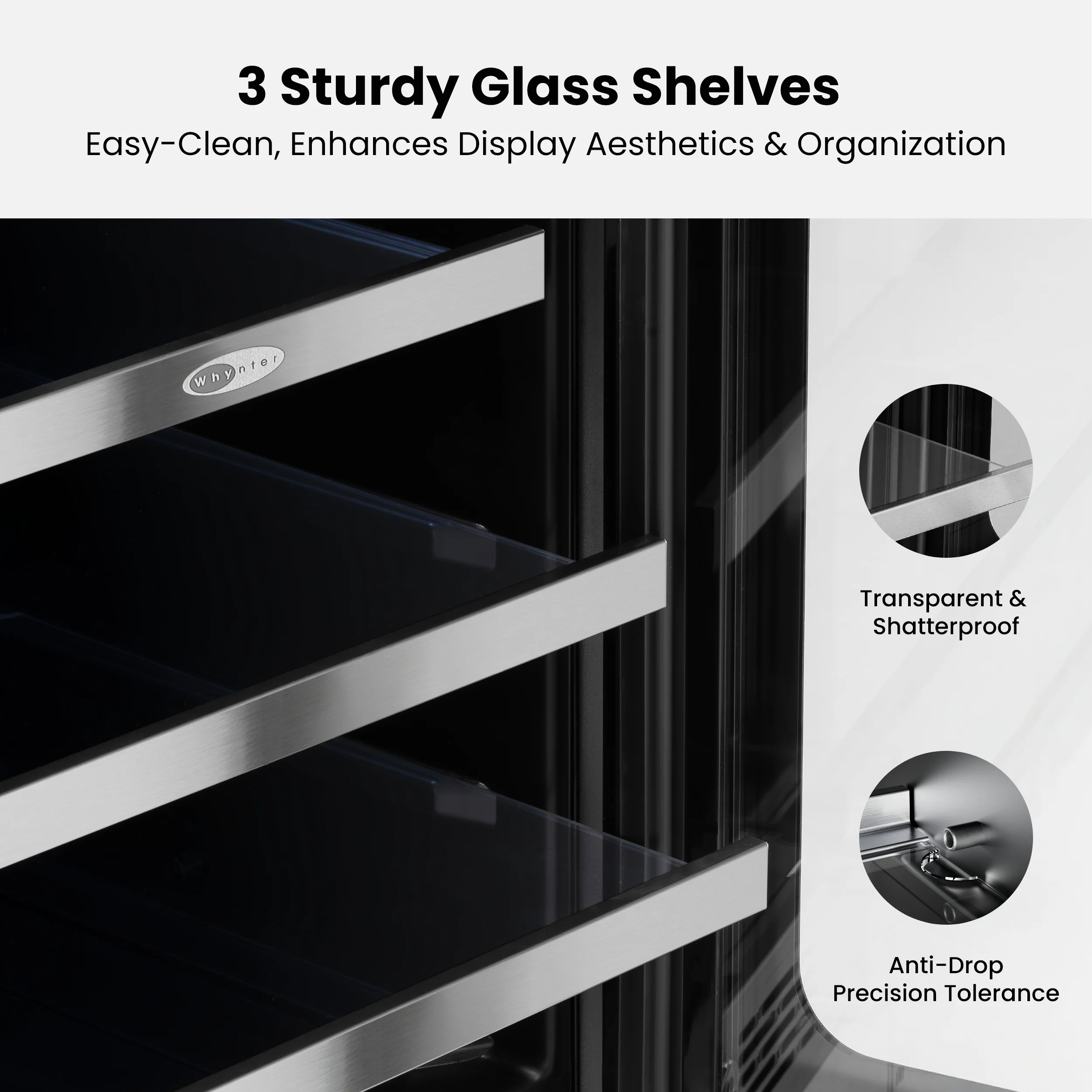 15 Inch Beverage Refrigerator Cooler 80 Can Mini Fridge with Glass Door for Soda Beer, 3 LED Compressor Fridge for Home Office Bar(3.0 cu.ft) - Image 5