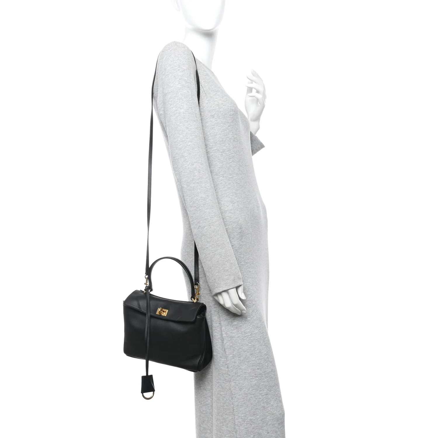 Natural Smooth Calfskin Mini Rodeo Top Handle Handbag Black