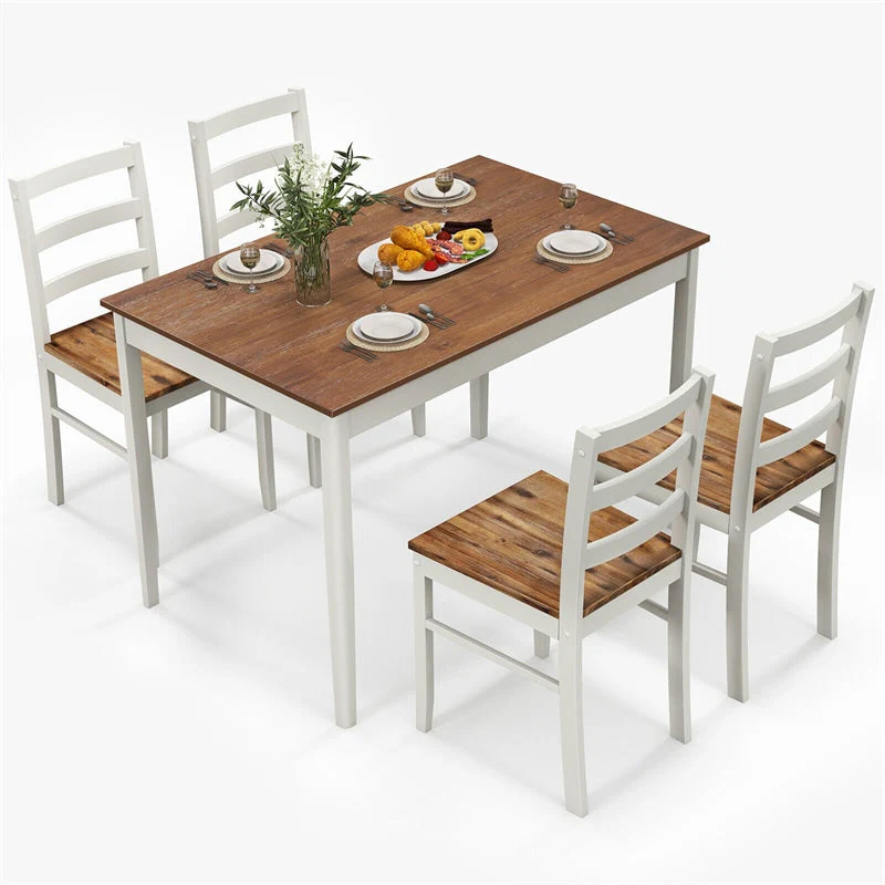 5-Piece Dining Table Set for 4, Wood Kitchen Table & 4 Chairs w/ Rubber Wood Legs, Mid-Century Modern Farmhouse Dinette Set for Small Spaces