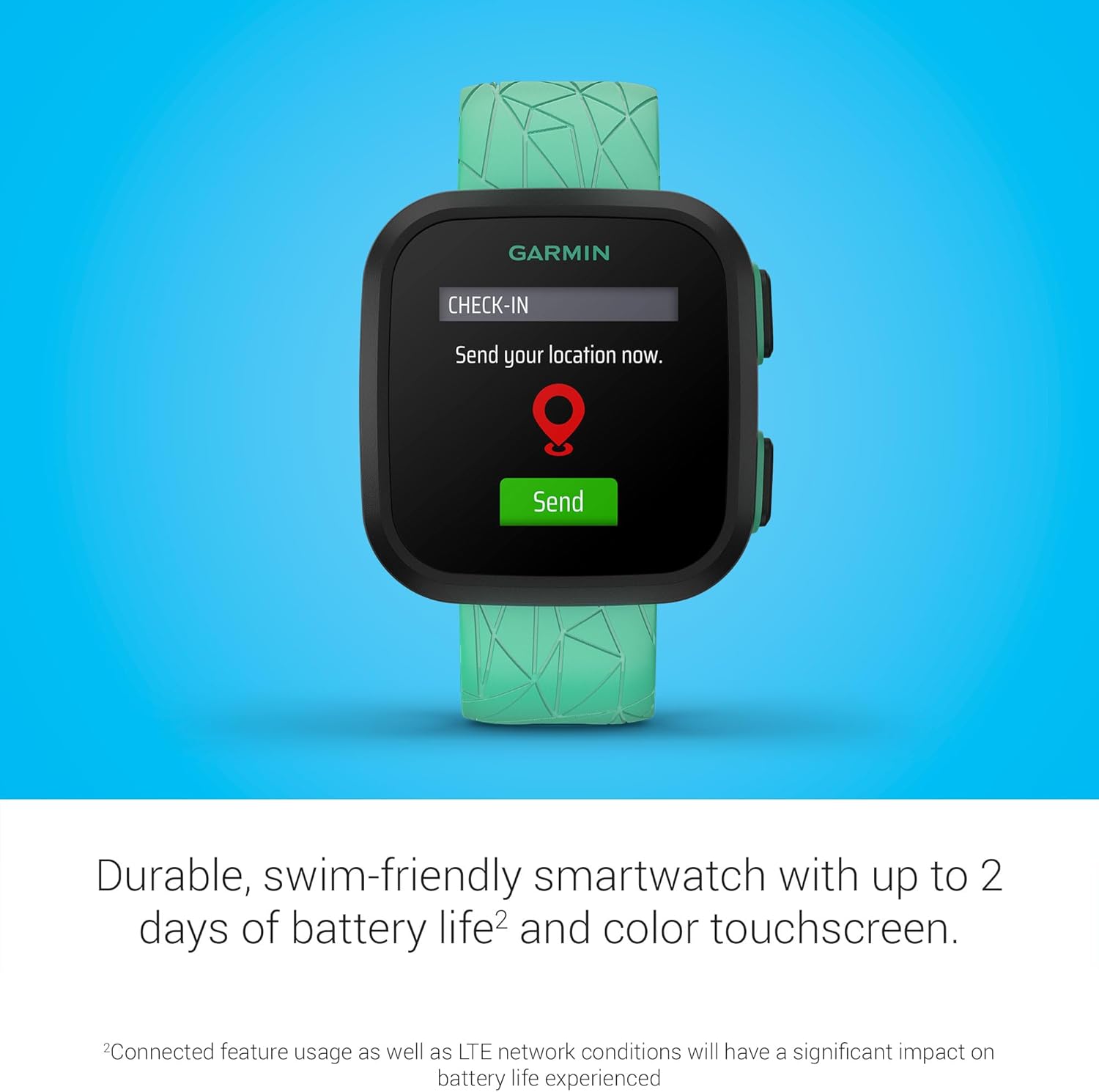 Garmin Bounce™  Kids Smartwatch  Two-Way Text and Voice Messaging  Location Tracking  Green Burst