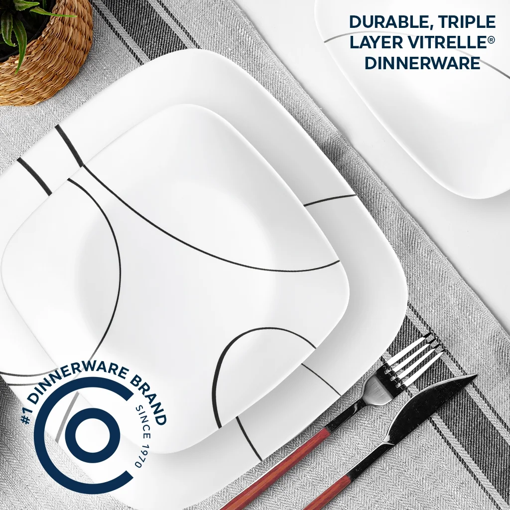Corelle Simple Lines 12 - Piece Square Glass Dinnerware Set (Service for 4)