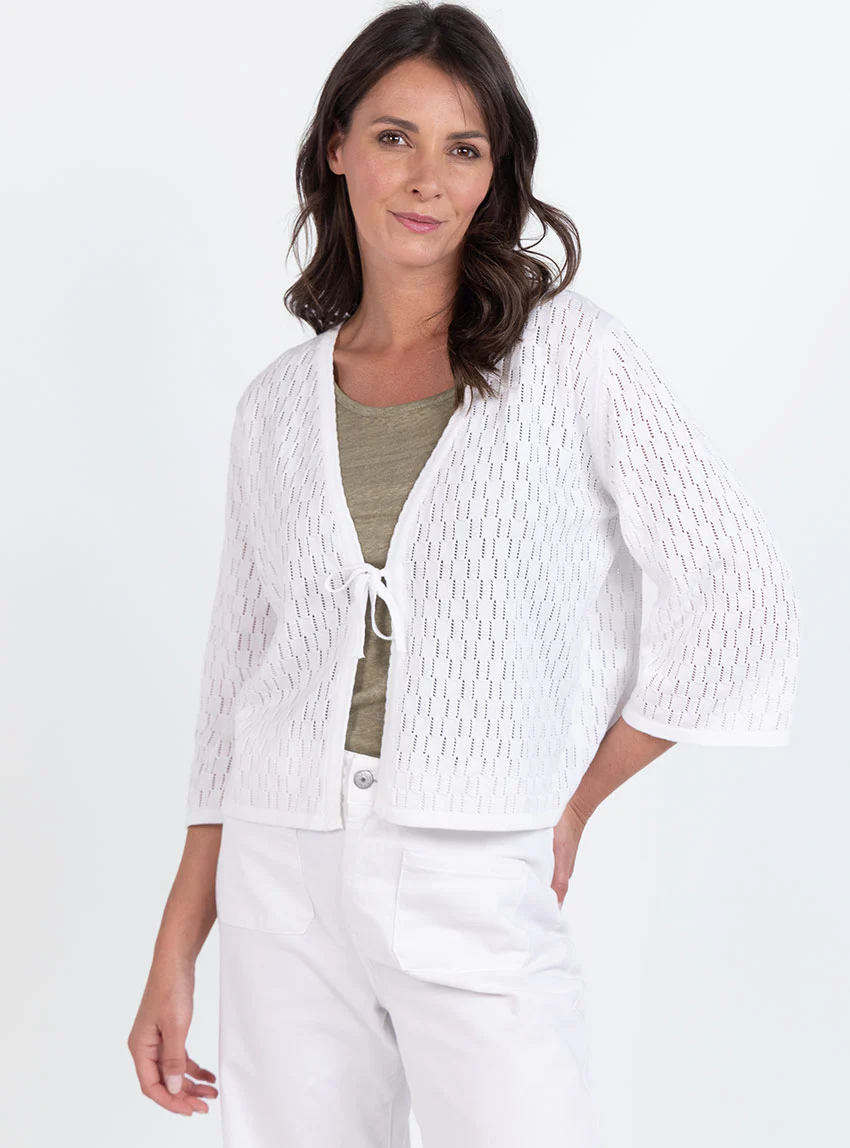 Gilet femme ajouré en coton blanc